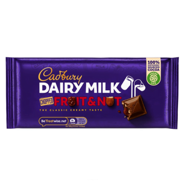 CADBURY DAIRY MILK FRUIT & NUT 95gr (Packs of 22)