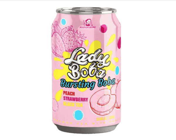 Lady Boba Brusting Boba, Peach Strawberry Black Tea 320ml ( Pack of 24 )
