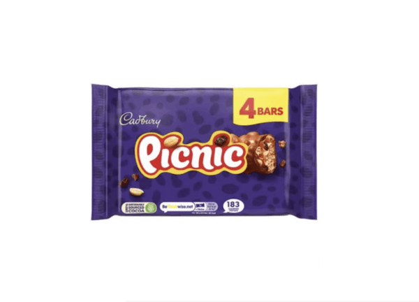 Cadbury Picnic Chocolate Bar 38G (Pack of 4)